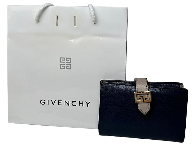 Vintage Givenchy Grained Leather Bifold Wallet Navy Blue