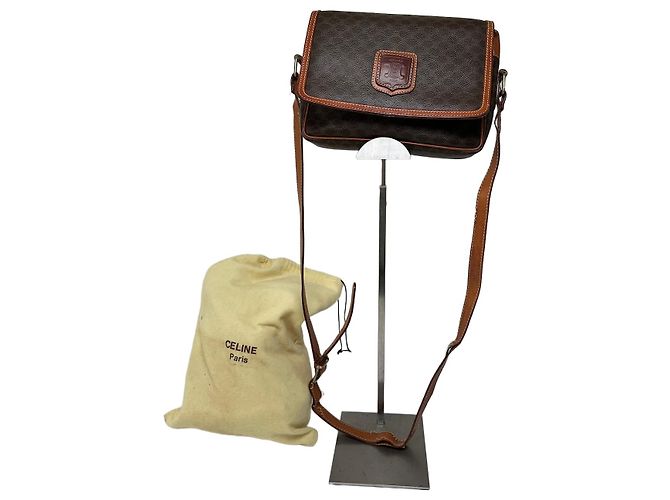 Céline Borsa a tracolla in tela Macadam vintage Celine marrone scuro