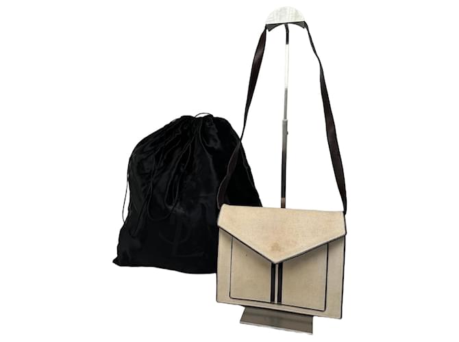 Sac à bandoulière en toile vintage Yves Saint Laurent beige 