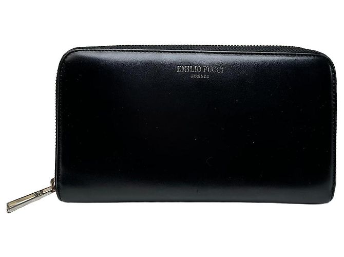 Vintage Emilio Pucci Black Leather Zip-Around Wallet
