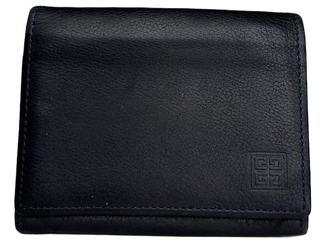 Vintage Givenchy 4G Logo Leather Bifold Wallet Navy Blue