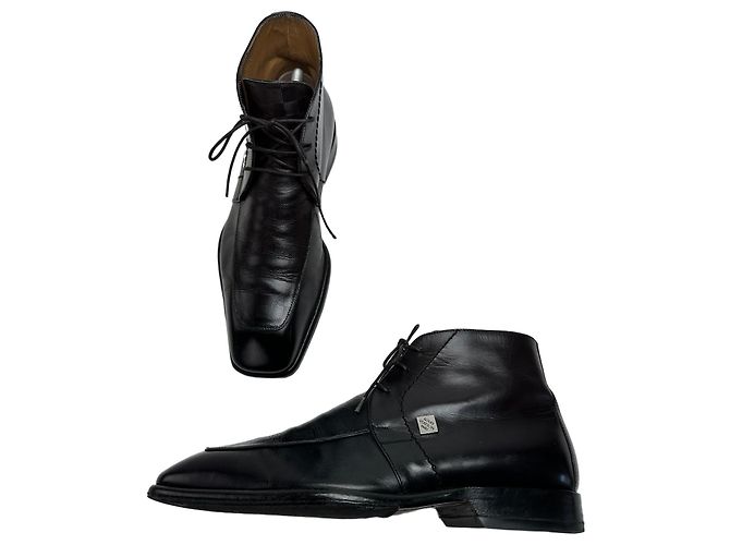 Vintage Louis Vuitton Damier Leather Ankle Boots Black EU38