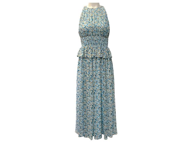 Ulla Johnson Blau Seidenkleid Adeline mit Idalia-Druck