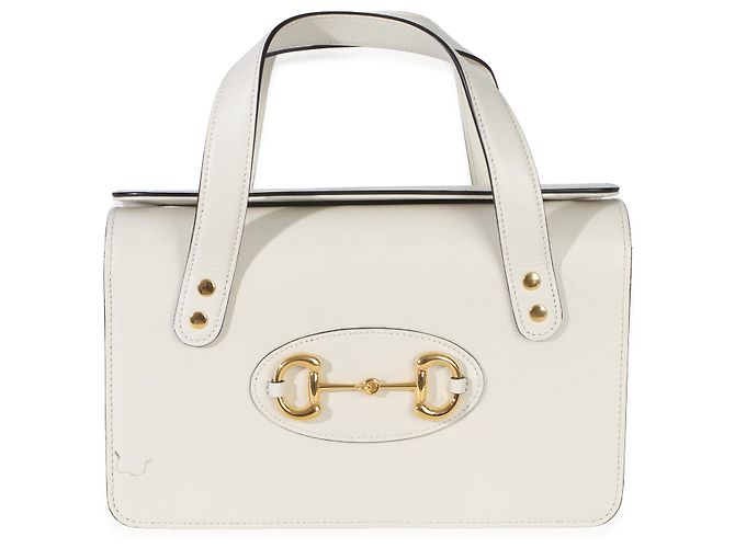 Borsa Gucci Mystic White in pelle di vitello con pattina e manico, modello Horsebit 1955 Bianco