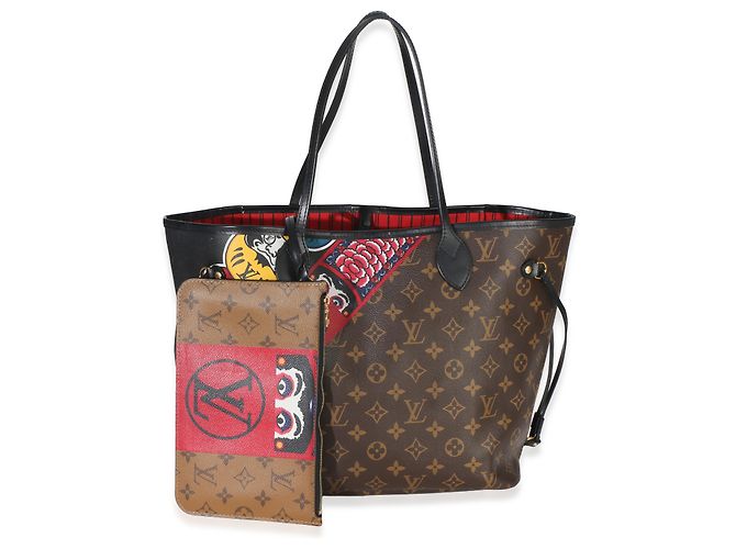 Bolsa Neverfull MM em lona Monograma multicolorida vermelha Kabuki da Louis Vuitton Marrom