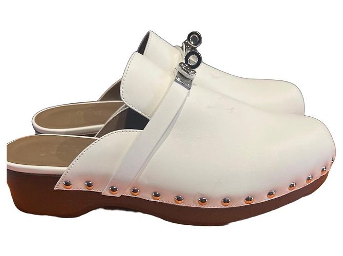 Hermès White Leather Clogs