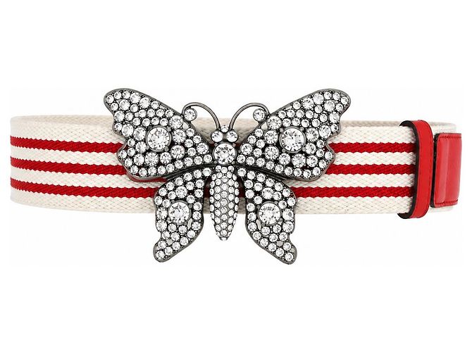 Cinturón Gucci Resort 2018 Web Mariposa Cristales Blanco Roja