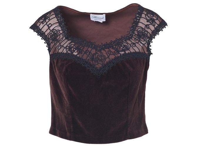 Top in velluto e tulle floreale Blumarine Marrone
