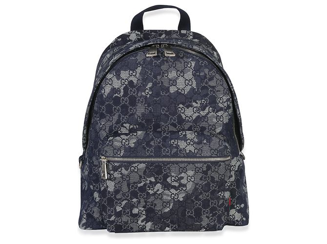 Gucci Navy Jacquard Denim GG Monogram Backpack Blue