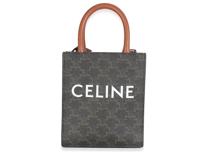 Céline Cabas Mini Vertical Triomphe em Lona Marrom Celine