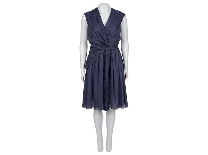Prada Blaues drapiertes Baumwollkleid - Größe 46 gebraucht