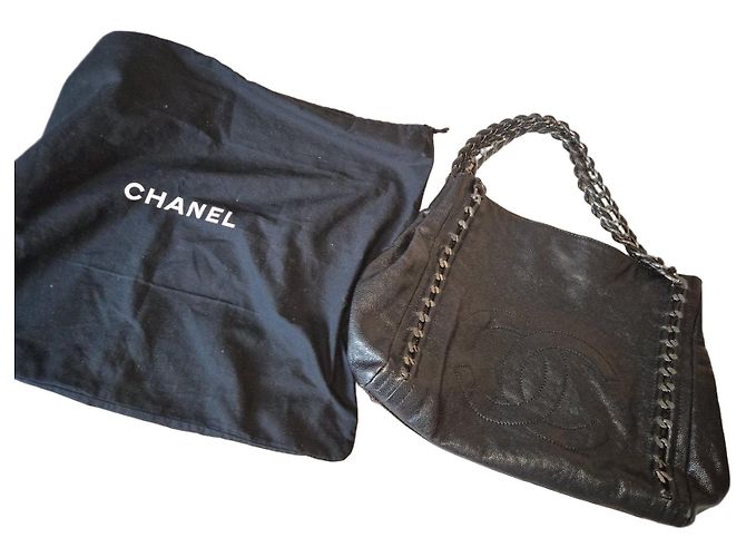 Bolsa de Ombro Chanel Couro Preto