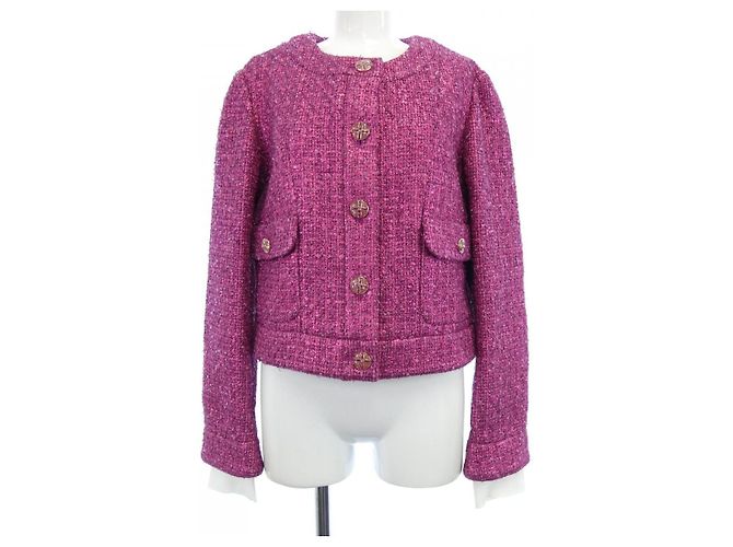 Giacca senza colletto Chanel Rosa Bianco