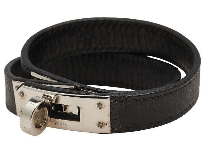 Pulseira Kelly Double Tour em Couro Box da Hermès Preto