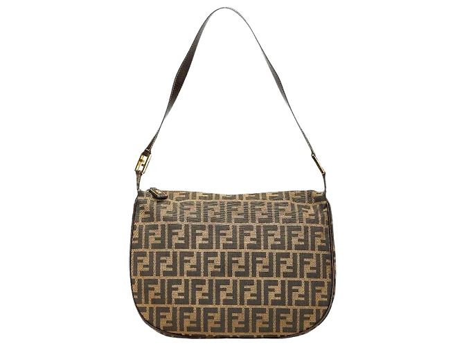 Fendi Borsa a spalla in tela FF Zucca marrone