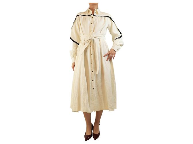 Céline Cremefarbenes Leinenhemdkleid mit Gürtel - Größe UK 8 Roh