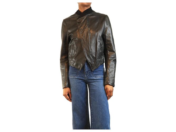 Yohji Yamamoto Black leather bomber jacket - size UK 8