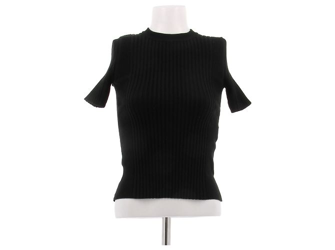 Paco Rabanne Top preto de mangas curtas