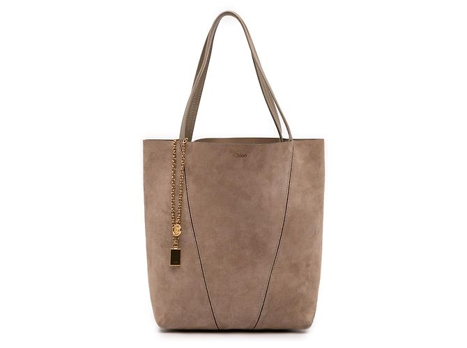 Chloé Brown Medium Suede Spin Tote Taupe