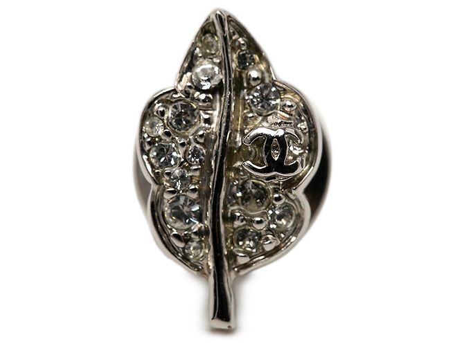 Chanel Silber CC Messing Strass Blattbrosche