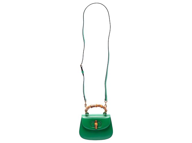 Bamboo Bolsa de mão mini de couro verde Gucci 1947 com alça de bambu