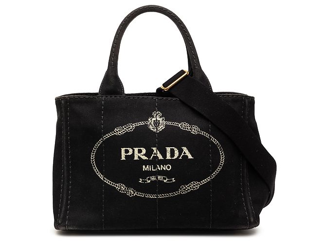 Borsa a tracolla in tela nera Canapa logo Prada piccola Nero