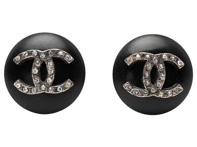 Orecchini a clip in resina e strass CC neri di Chanel Nero