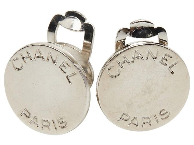 Boucles d'oreilles clips en métal argenté Chanel 