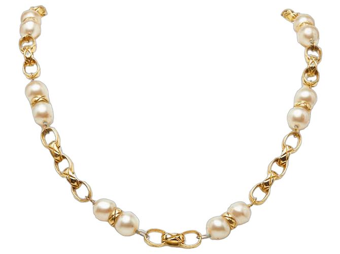 Timeless Collar de cadena chapado en oro de Chanel con perla artificial Dorado