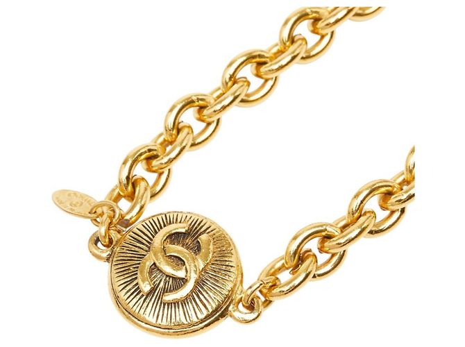 Colar de corrente banhado a ouro Chanel Coco Mark Dourado
