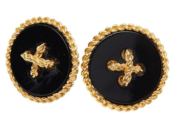 Orecchini a clip in catena vintage Chanel Nero D'oro