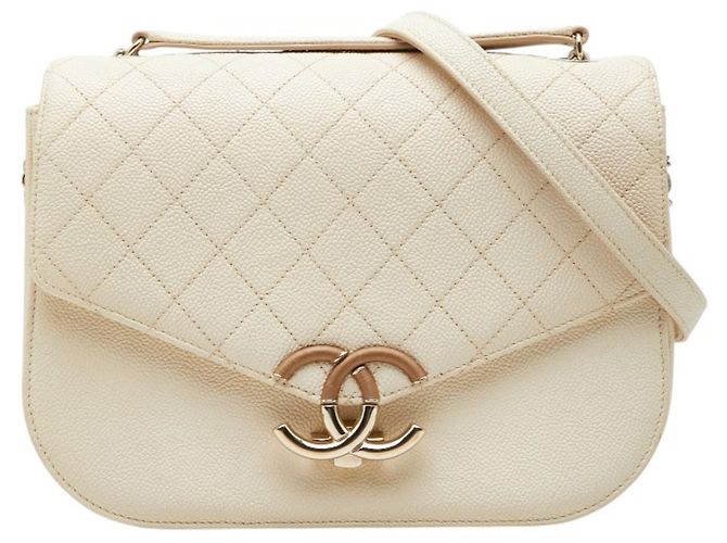 Bolsa de ombro com alça de corrente Coco Mark Matelassé da Chanel Bege