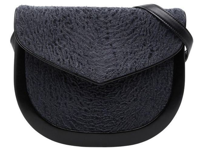 Borsa a Spalla in Pelle Saint Laurent Nero Blu navy