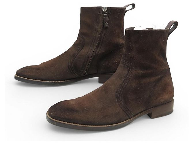 SCARPE BERLUTI BOOTIES 9.5 43.5 CAMOSCIO & PELLE MARRONE