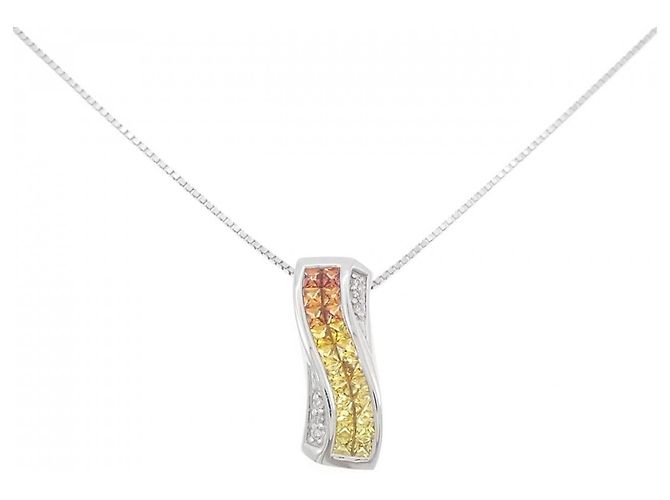 Autre Marque Au750 Saphir-Diamant-Halskette Silber