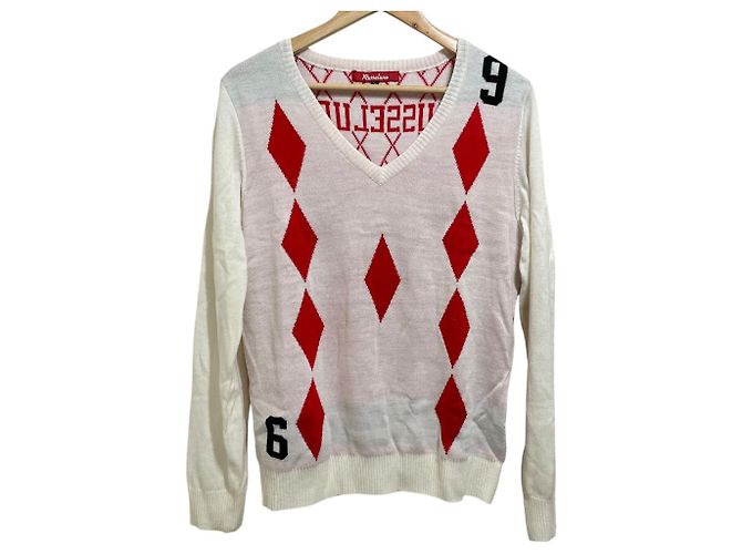 Autre Marque Russeluno Golf Strickpullover Weiß Rot