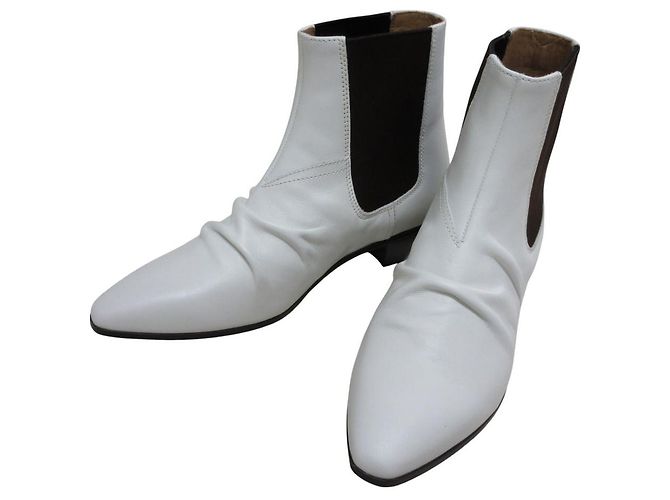 Céline Botas curtas de couro Celine Marrom Branco