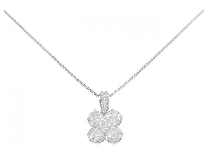 Autre Marque Platinblumen-Diamant-Halskette Pt900/Pt850 Silber