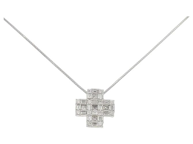 Autre Marque Diamant-Halskette Pt900 Pt850 Silber