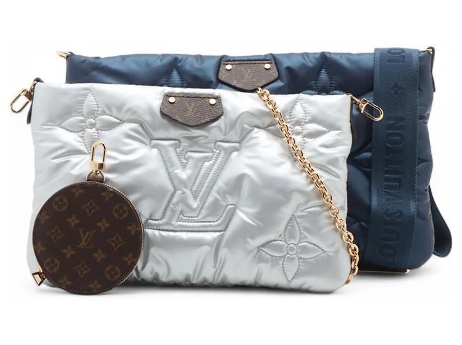 Multi Pochette Pochete Acessórios Maxi LV Pillow RFID da Louis Vuitton Prata Azul marinho