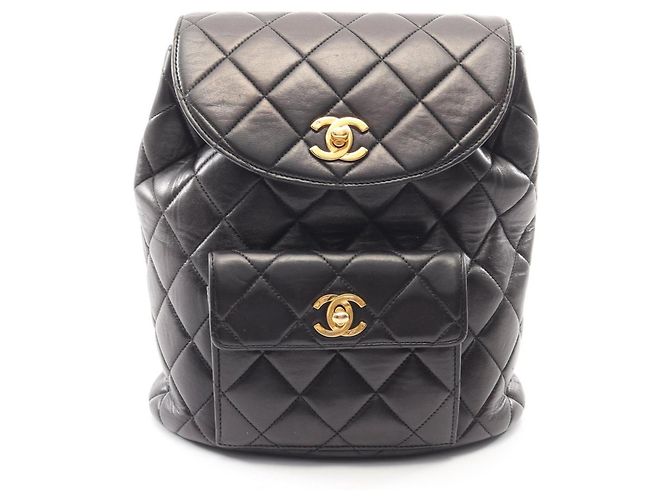 Chanel Matelassé schwarze Leder-Rucksack/Handtasche