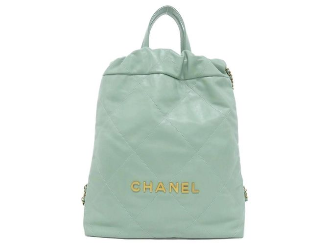 Mochila de couro de bezerro Chanel 22 Line Verde claro