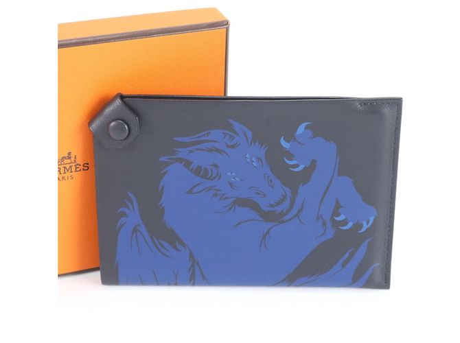 Hermès Hermes Tarmac PM Dragon Leather Passport Case Blue Navy blue