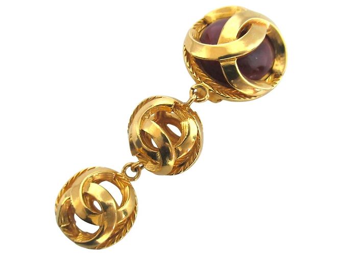 Orecchini a Clip Triplo Drop Gripoix Vintage Coco Mark di Chanel D'oro