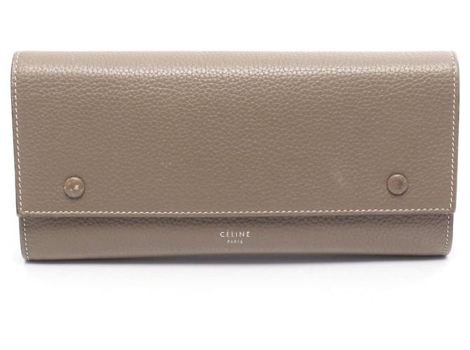 Céline Celine Large Flap Multifunction Bi-fold Long Wallet Brown Yellow