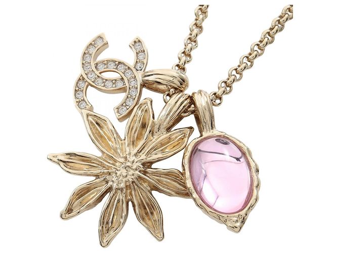 Collar Largo Bijou Coco Mark de Chanel Rosa Dorado
