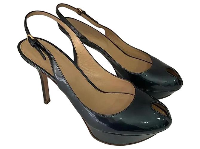 Sergio Rossi Lackleder Slingback Pumps Khaki