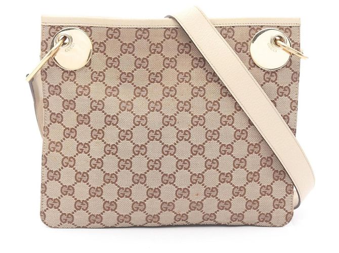 Bolsa de mão Gucci em lona e couro GG Marrom Bege