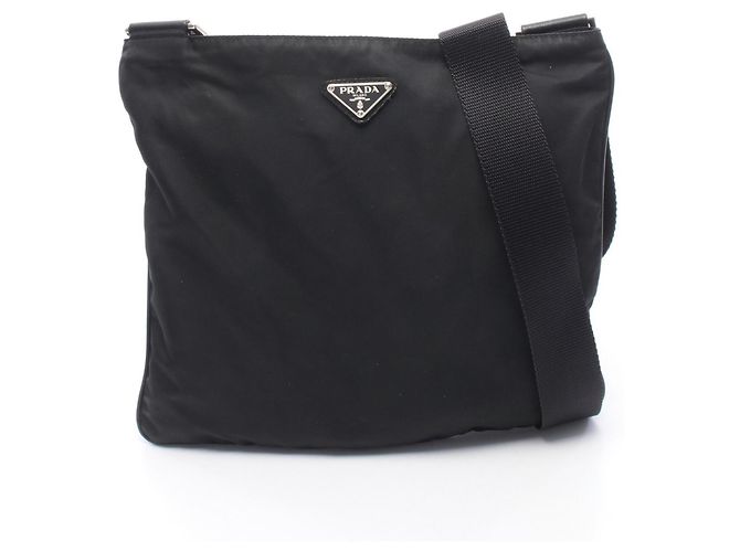 Borsa a Spalla in Nylon e Pelle Nera Prada Nero