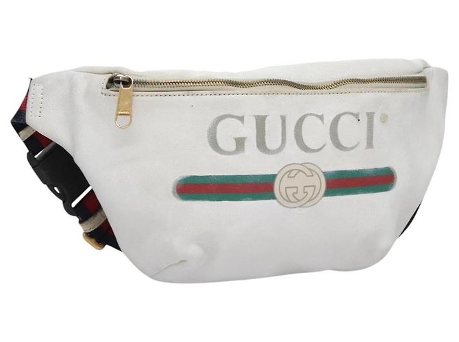 Gucci Logo Gürtel aus Leder mit Emaille-Schnalle Medium Weiß